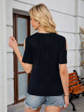Textured V-Neck Cold Shoulder Top - Trendsi - Flyclothing LLC