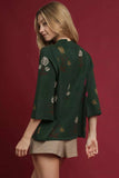 Umgee Floral Mock Neck Knit Top with Wide Sleeves - Trendsi - Flyclothing LLC