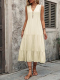 Decorative Button Notched Sleeveless Dress - Trendsi - Flyclothing LLC