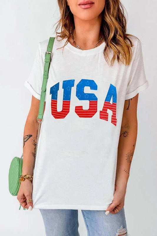 USA Round Neck Short Sleeve T-Shirt - Trendsi - Flyclothing LLC