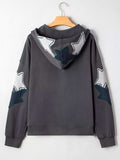 Star Patchwork Contrast Stitching Mineral Wash Kangaroo Pocket Hoodie - Trendsi - Flyclothing LLC