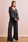 BiBi Two Tone Cord Rib Contrast Stitching V-Neck Top and Pants Set - Trendsi - Flyclothing LLC