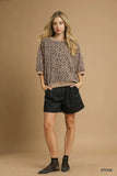 Umgee Leopard Knit Jacquard Puff Sleeve Sweatshirt - Trendsi - Flyclothing LLC