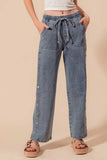 SO ME Mid Rise Drawstring Jeans with Side Snap Button - Trendsi - Flyclothing LLC