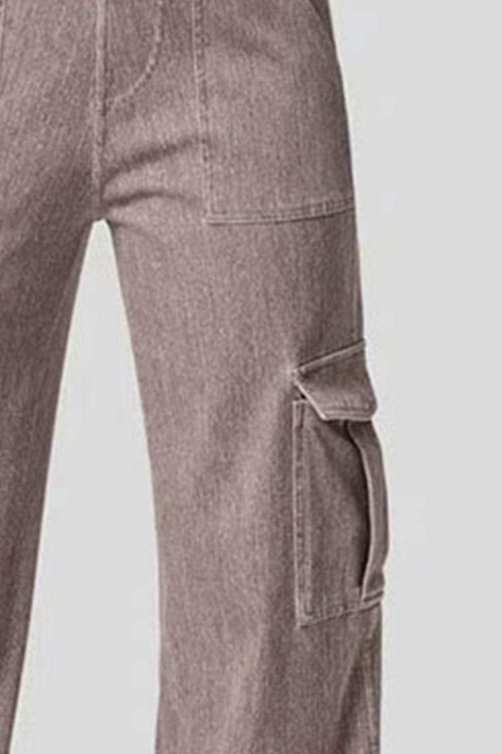 High Waist Straight Leg Cargo Jeans - Trendsi - Flyclothing LLC
