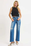 RISEN Full Size High Rise Ankle Straight Front Body Distressed Jeans Plus Size - Trendsi - Flyclothing LLC