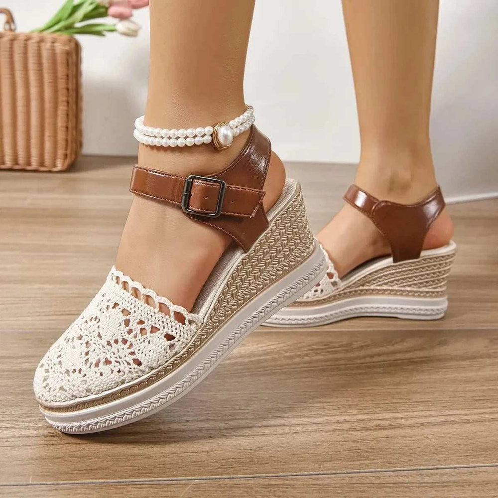 Round Toe Wedge Sandals - Trendsi - Flyclothing LLC