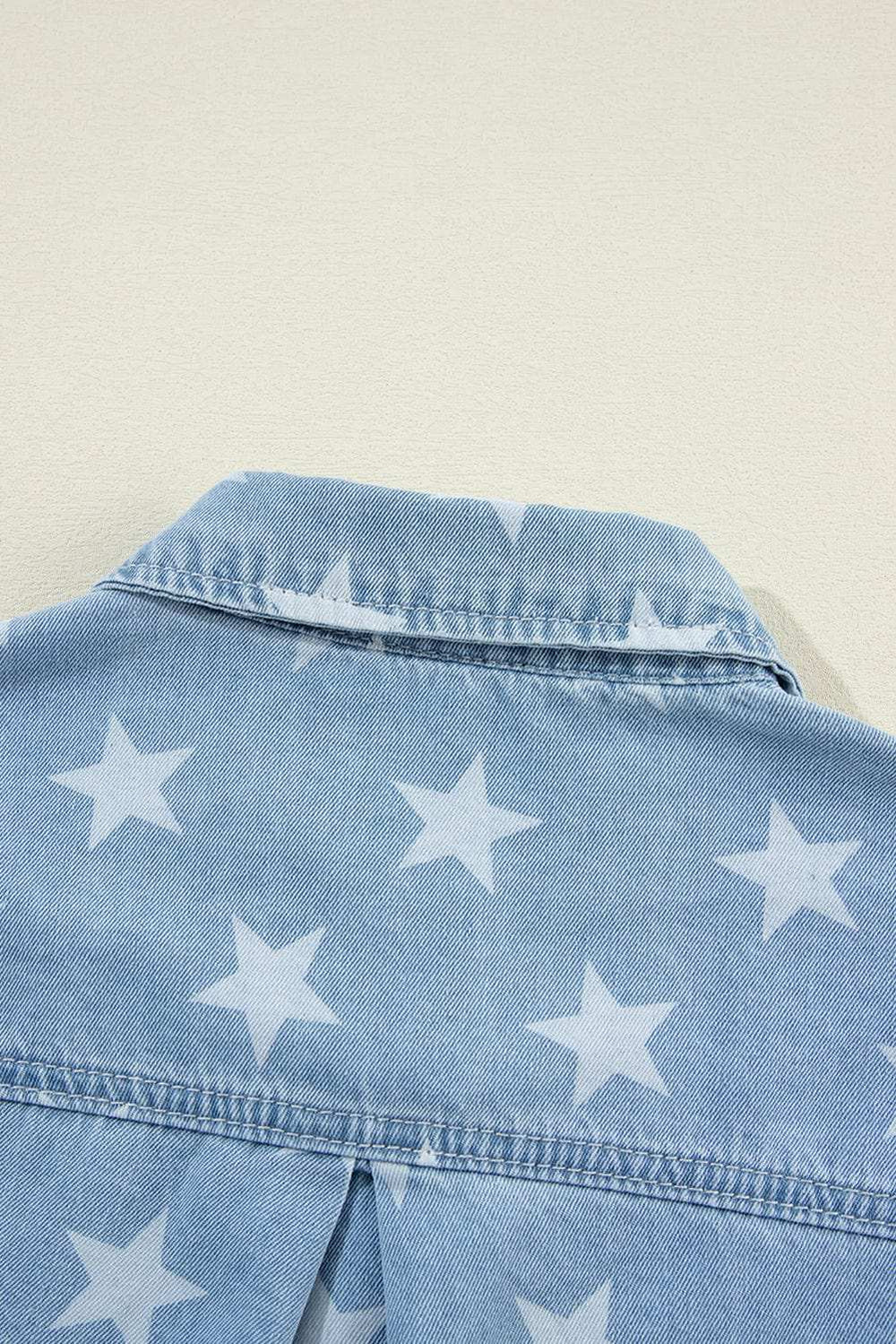 Raw Hem Star Collared Neck Denim Top - Trendsi - Flyclothing LLC