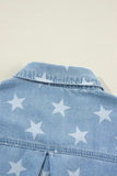 Raw Hem Star Collared Neck Denim Top - Trendsi - Flyclothing LLC