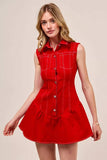 SO ME Button Down Sleeveless Collared Game Day Mini Dress - Trendsi - Flyclothing LLC