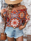 Printed Off-Shoulder Half Sleeve Blouse - Trendsi - Flyclothing LLC