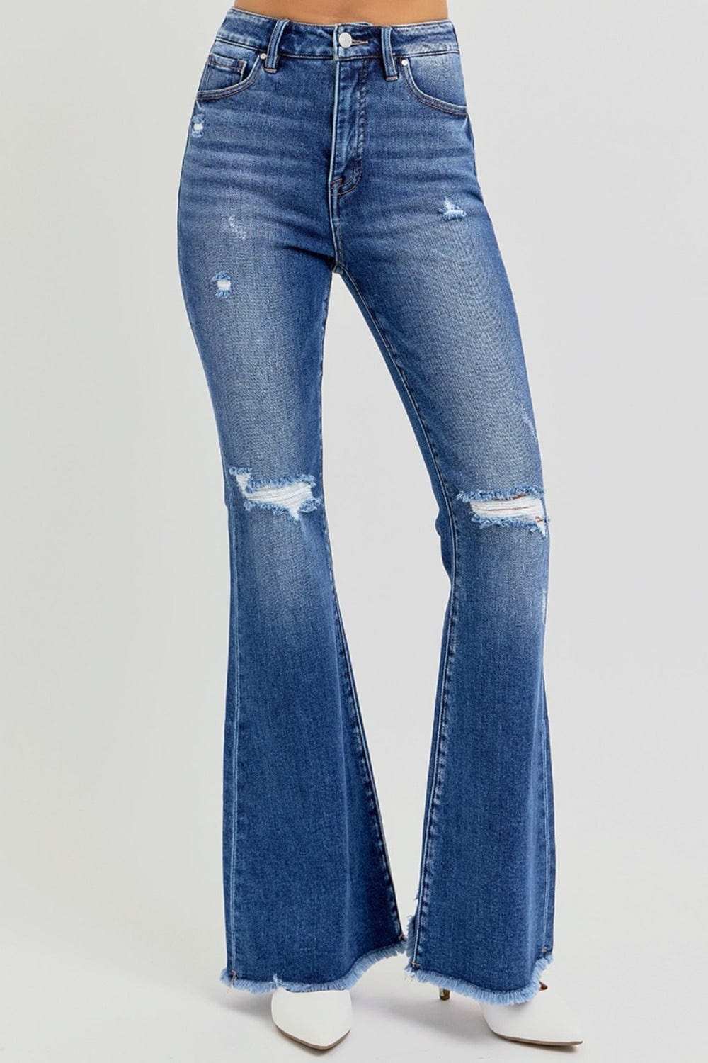 RISEN Full Size High Rise Distressed Raw Hem Flare Jeans - Trendsi - Flyclothing LLC