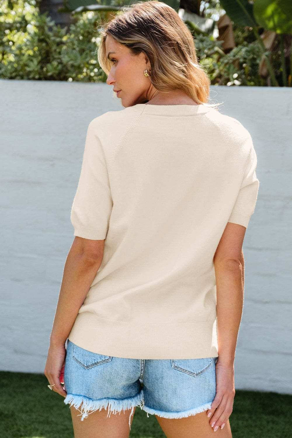 Daisy Round Neck Short Sleeve Knit Top - Trendsi - Flyclothing LLC