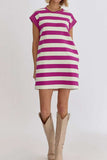Stripe Cap Sleeve Pocketed Shift Tee Dress - Trendsi - Flyclothing LLC