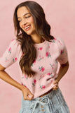 SO ME Floral Pattern Knit Puff Sleeves Sweater Top - Trendsi - Flyclothing LLC