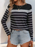 Striped Round Neck Long Sleeve T-Shirt - Trendsi - Flyclothing LLC