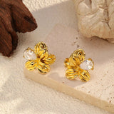 18K Gold-Plated Flower Stud Earrings - Trendsi - Flyclothing LLC
