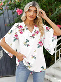 Printed Notched Half Sleeve Blouse - Trendsi - Flyclothing LLC