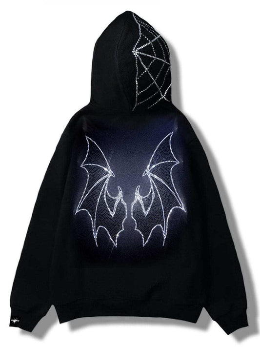 Men's Rhinestone Bat Zip Up Hoodie - Trendsi - Flyclothing LLC