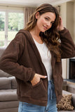 Zip Up Long Sleeve Fuzzy Hooded Outerwear - Trendsi - Flyclothing LLC
