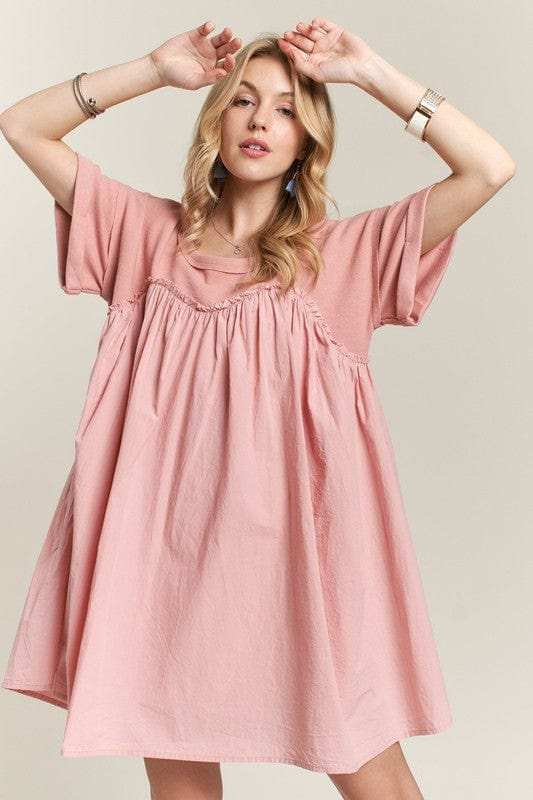 ADORA Round Neck Half Sleeve Babydoll Dress - Trendsi - Flyclothing LLC