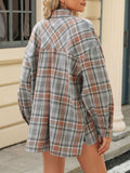 Pocketed Plaid Collared Neck Long Sleeve Shirt - Trendsi - Flyclothing LLC