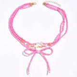Beaded Three-Layered Necklace with Bow and Starfish Charms - Trendsi - Flyclothing LLC