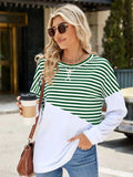 Slit Contrast Striped Long Sleeve Sweatshirt - Trendsi - Flyclothing LLC
