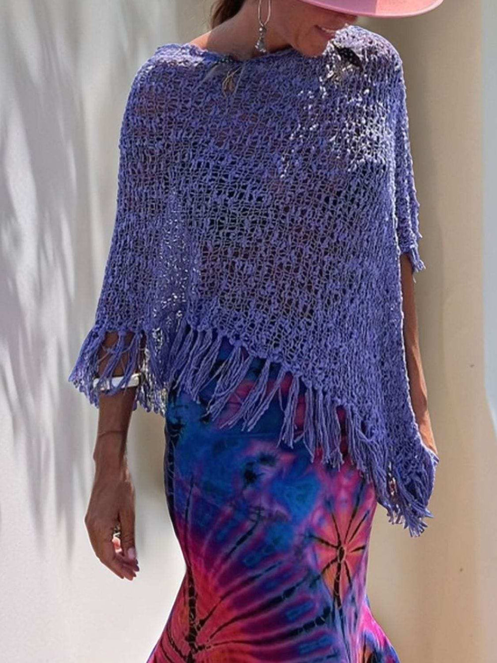 Tassel Boat Neck Knit Shawl - Trendsi - Flyclothing LLC
