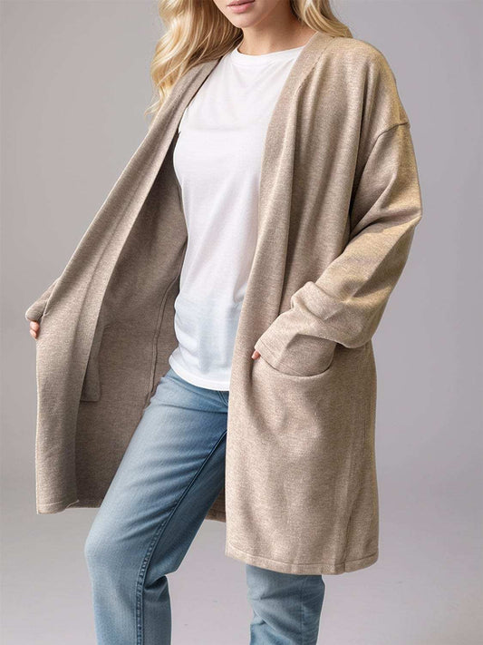 Open Front Long Sleeve Cardigan with Pockets - Trendsi - Flyclothing LLC