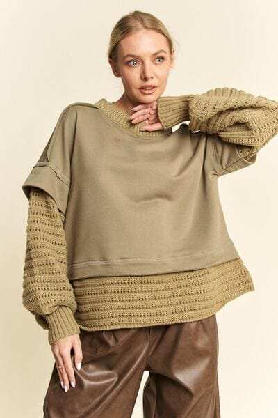 Davi & Dani Faux Layered Round Neck Sweater - Trendsi - Flyclothing LLC