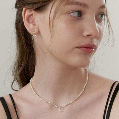 Copper Pearls Bow Necklace - Trendsi - Flyclothing LLC