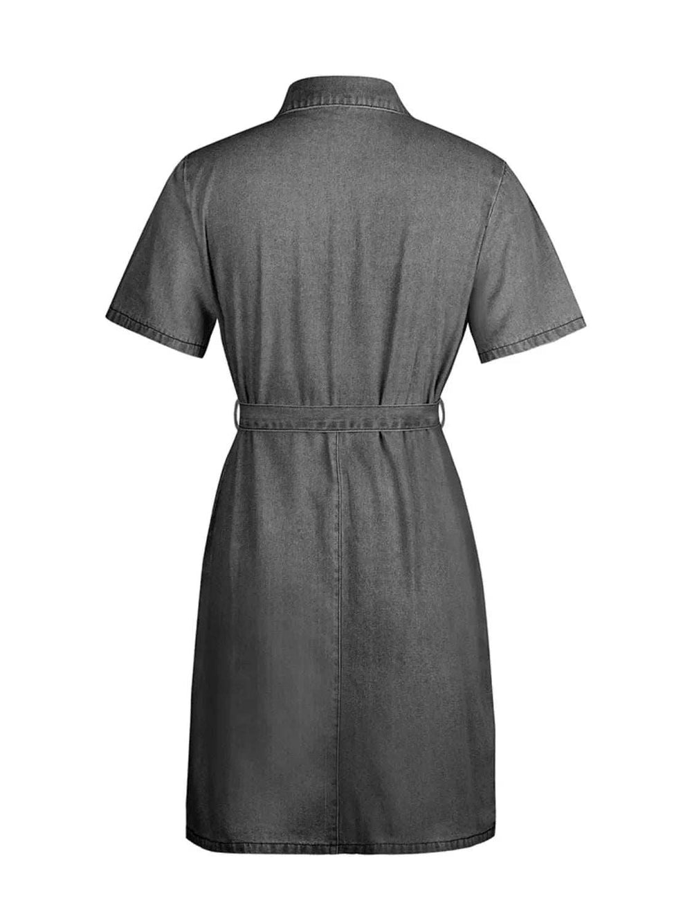 Full Size Zip Front Short Sleeve Denim Dress Plus Size - Trendsi - Flyclothing LLC