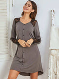 Lace Detail Long Sleeve Mini Lounge Dress - Trendsi - Flyclothing LLC