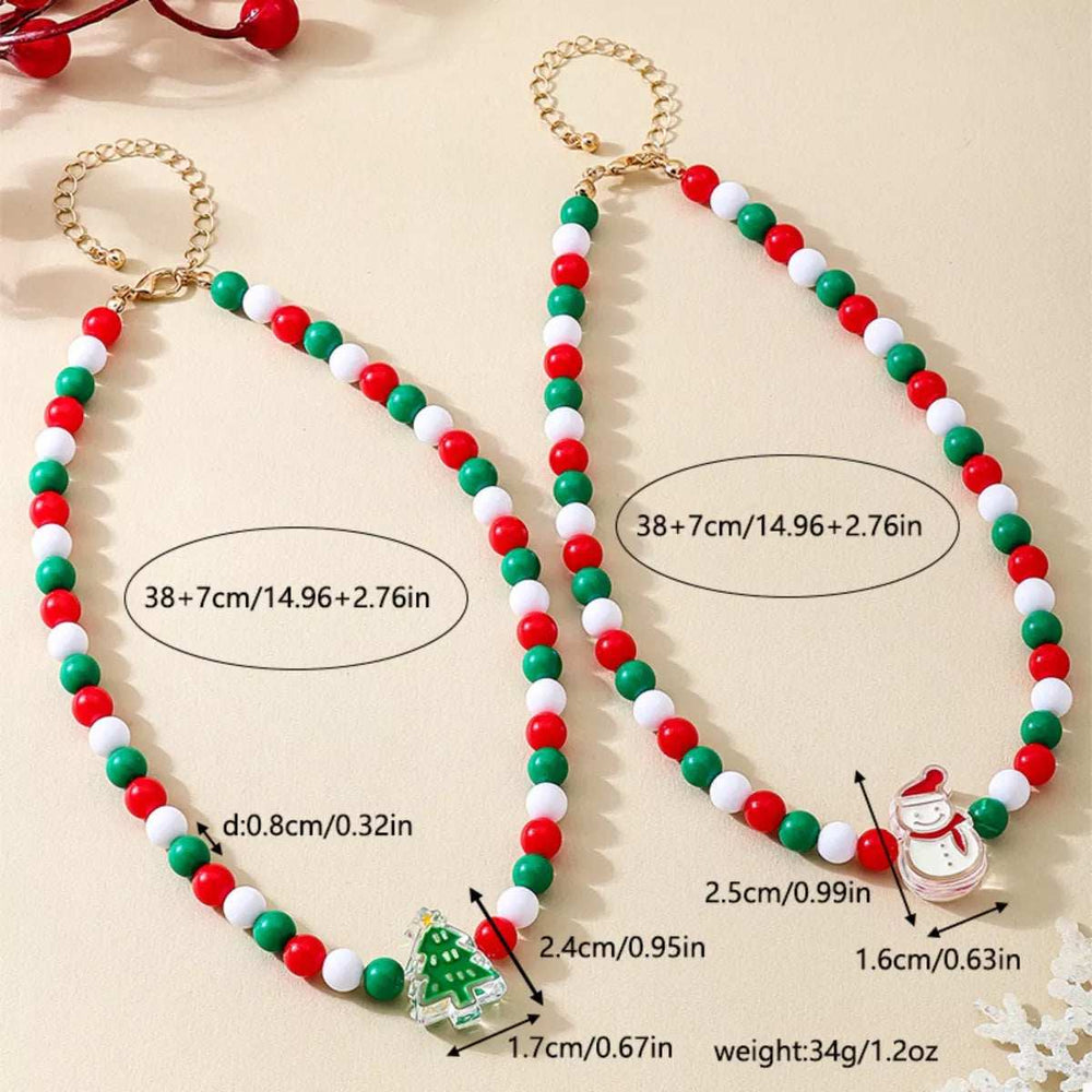 2 Piece Christmas Beaded Necklace with Holiday Charms - Trendsi - Flyclothing LLC