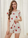 Heart Round Neck Top and Shorts Lounge Set - Trendsi - Flyclothing LLC