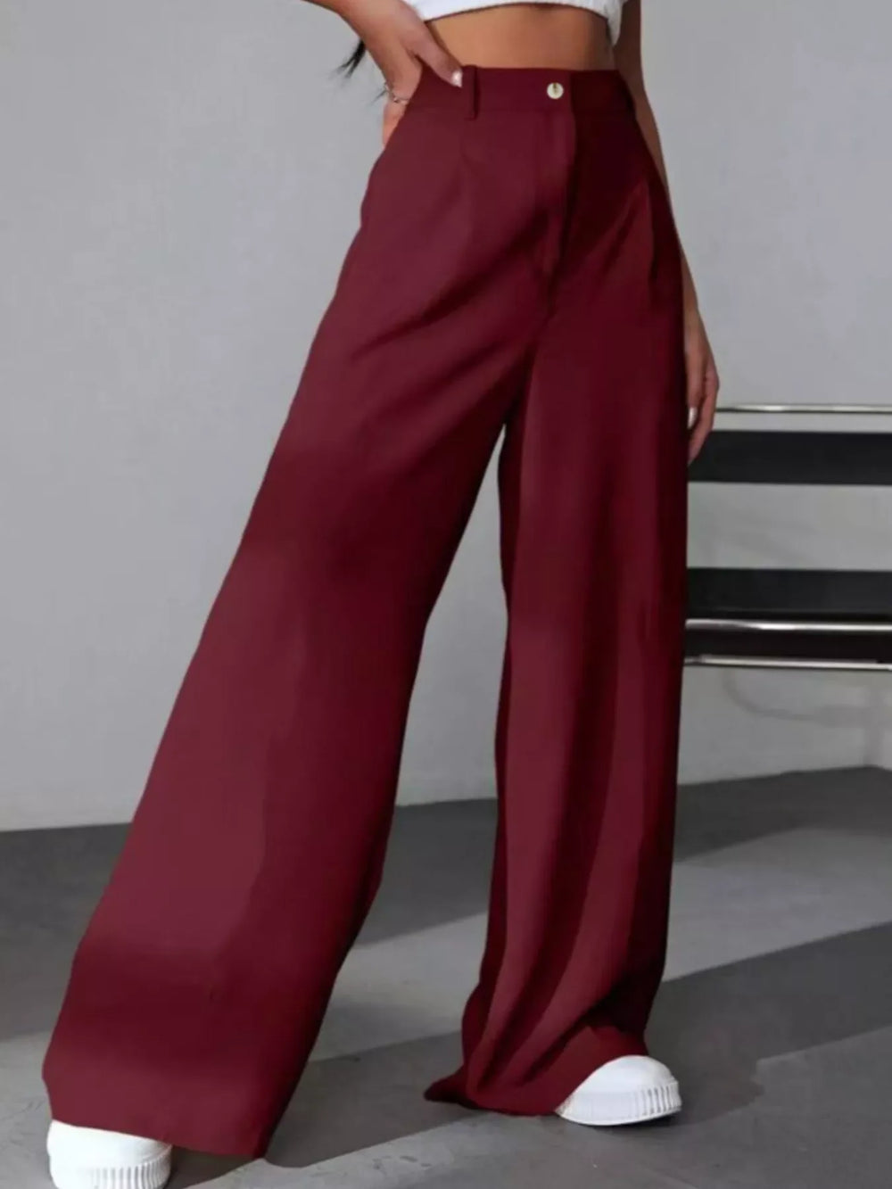 Wide Leg Pleated Pants - Trendsi - Flyclothing LLC