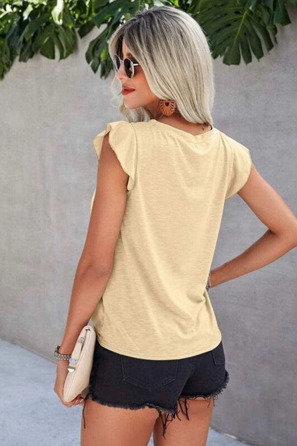 Ruffled Round Neck Cap Sleeve T-Shirt - Trendsi - Flyclothing LLC