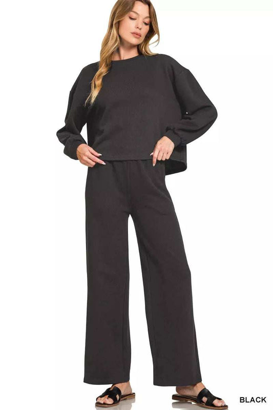 Zenana French Rib Pullover and Pants Set - Trendsi - Flyclothing LLC