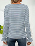 Striped Square Neck Flounce Sleeve Top - Trendsi - Flyclothing LLC