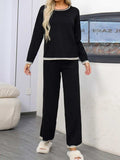 Contrast Trim Round Neck Top and Pants Sweater Set - Trendsi - Flyclothing LLC