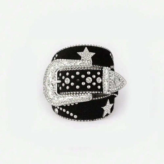 PU Leather Inlaid Rhinestone Belt - Trendsi - Flyclothing LLC