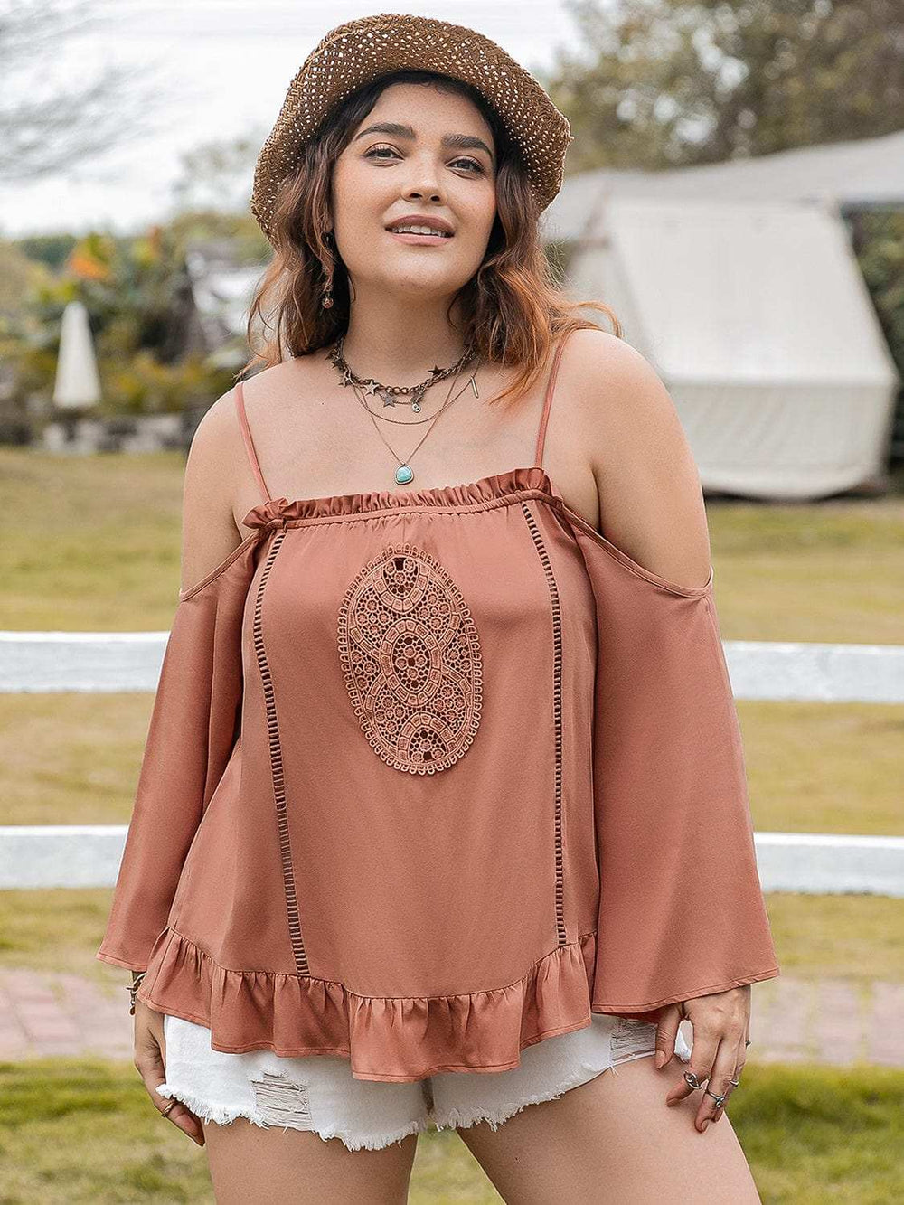 Plus Size Frill Square Neck Long Sleeve Blouse - Trendsi - Flyclothing LLC