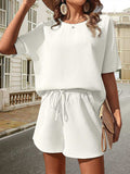 Waffle-Knit Half Sleeve Top and Shorts Set - Trendsi - Flyclothing LLC