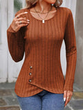 Decorative Button Round Neck Long Sleeve T-Shirt - Trendsi - Flyclothing LLC
