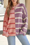 Striped Round Neck Long Sleeve Knit Top - Trendsi - Flyclothing LLC