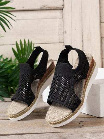 Open Toe Woven Wedge Sandals - Trendsi - Flyclothing LLC