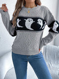 Ghost Round Neck Long Sleeve Sweater - Trendsi - Flyclothing LLC