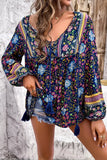 Floral Print Tie Neck Blouse - Trendsi - Flyclothing LLC