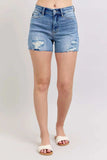 Judy Blue Full Size High Waist Denim Shorts W/stitch Over Destroy Detail Plus Size - Trendsi - Flyclothing LLC